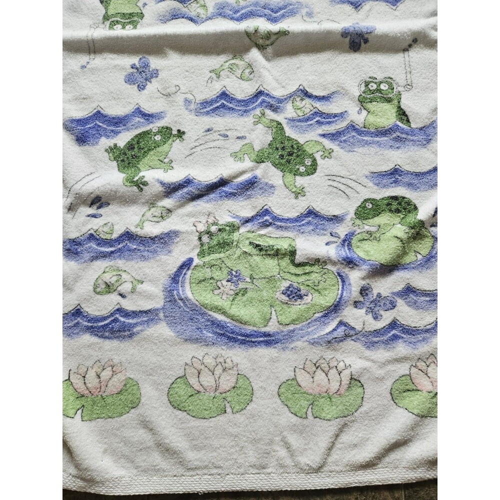 Vintage Bath Beach Towel Frog Fun Lady Frog And Her Friends 100% Cotton